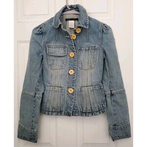 Vintage 90s MARC JACOBS Sz 4 Blue Denim Peplum Jean Jacket Coat Y2K